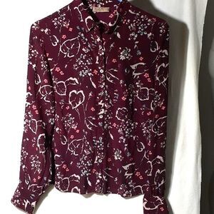i.e. Silk shirt ie m 8 petite 8p pm mp burgundy red top blouse paisley floral